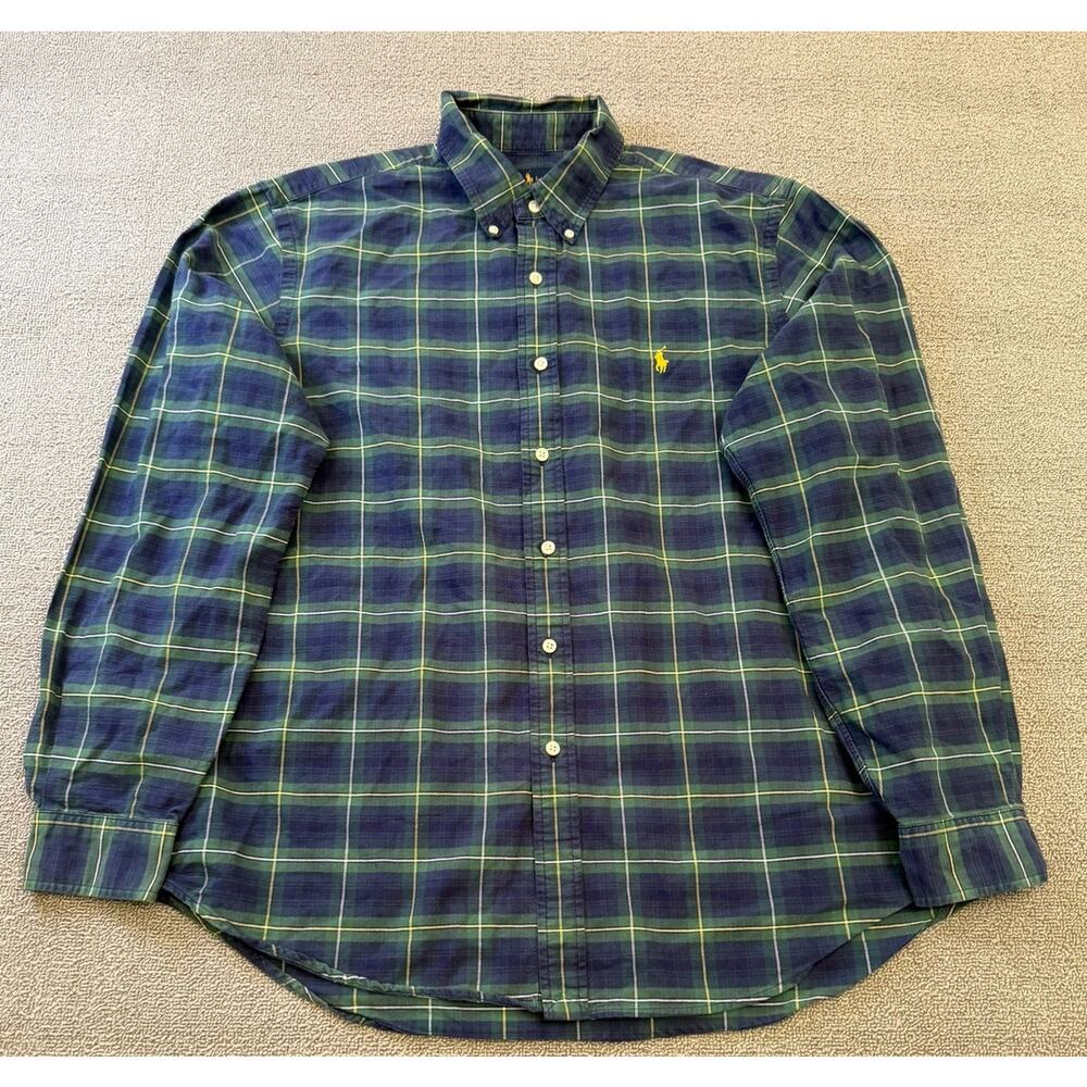 Ralph Lauren Men's XL Green Blue Plaid Long Sleeve Button Shirt‎